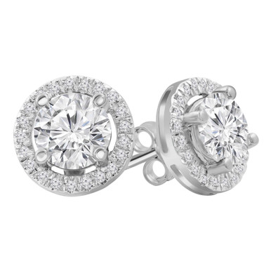 Round Lab Created Diamond  4-Prong Halo Stud Earrings in White Gold (MD230252)