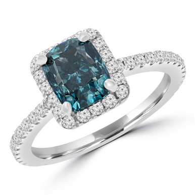 Cushion Blue Diamond Radiant Halo Engagement Ring in White Gold with Accents (MD230125)