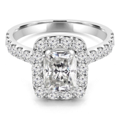 Radiant Diamond Cathedral Emerald Halo Engagement Ring in White Gold with Accents (MD220109)