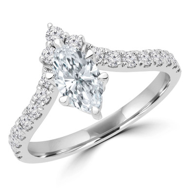 Marquise Diamond Tiara Solitaire with Accents Engagement Ring in White Gold (MD240155)