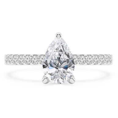 Pear Diamond Hidden Halo Solitaire with Accents Engagement Ring in White Gold (MD210014)