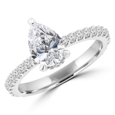 Pear Diamond Hidden Halo Solitaire with Accents Engagement Ring in White Gold (MD210014)