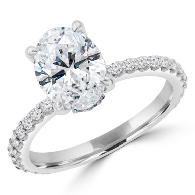 Oval Diamond Solitaire with Accents Engagement Ring in White Gold (MD210340)