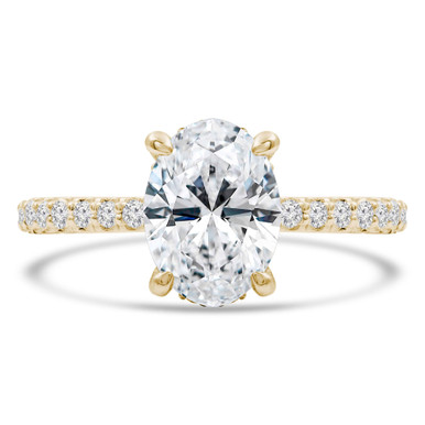 Oval Lab Created Diamond Tappered Hidden Halo Solitaire with Accents Engagement Ring in Yellow Gold (MD250001)