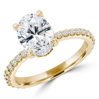 Oval Lab Created Diamond Tappered Hidden Halo Solitaire with Accents Engagement Ring in Yellow Gold (MD250001)