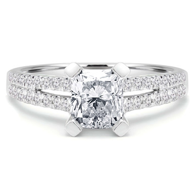 Radiant Diamond Two-Row Solitaire with Accents Engagement Ring in White Gold (MD200509)