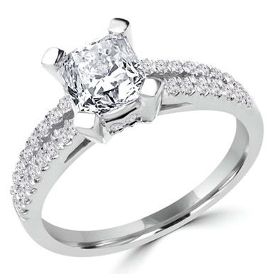 Radiant Diamond Two-Row Solitaire with Accents Engagement Ring in White Gold (MD200509)