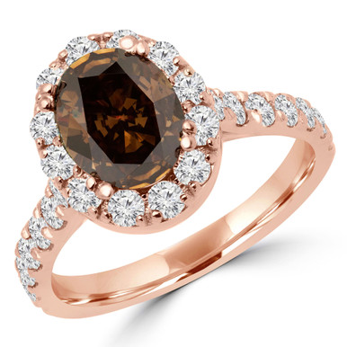 Oval Champagne Diamond Halo Engagement Ring in Rose Gold (MD170443)