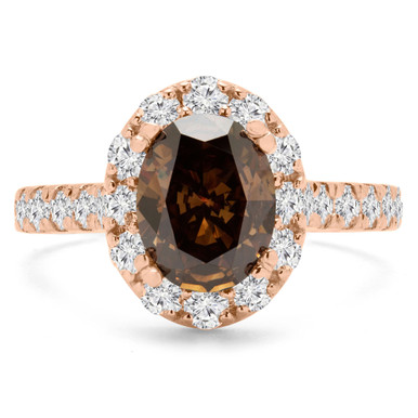 Oval Champagne Diamond Halo Engagement Ring in Rose Gold (MD170443)
