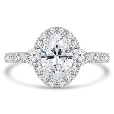 Oval Diamond Open Bridge Cathedral Three-Stone Halo Engagement Ring in White Gold with Accents (MD230072)