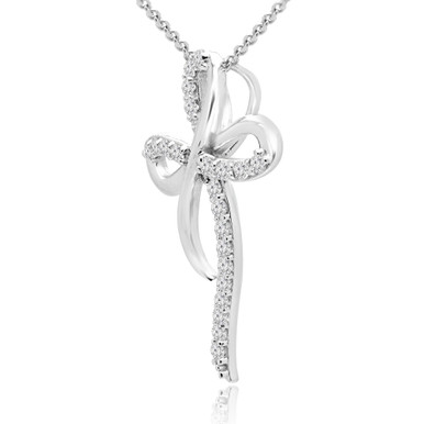 Round Diamond Cross Symbolic Pendant Necklace in White Gold (MD230318)