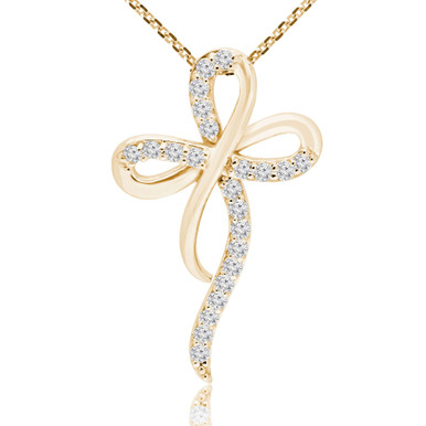 Round Diamond Cross Symbolic Pendant Necklace in Yellow Gold (MD230319)