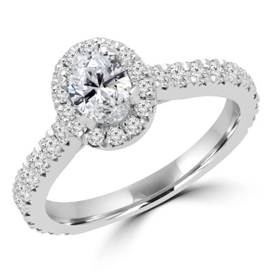 Oval Diamond Oval Halo Engagement Ring in White Gold with Accents (MD200061)