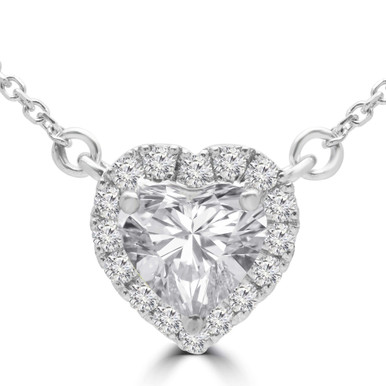 Heart Diamond Halo Heart Necklace in White Gold (MD240211)