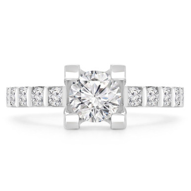 Round Diamond Shared Prong Solitaire with Accents Engagement Ring in White Gold (MD220322)