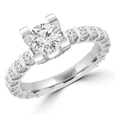 Round Diamond Shared Prong Solitaire with Accents Engagement Ring in White Gold (MD220322)