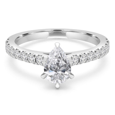 Pear Diamond Solitaire with Accents Engagement Ring in White Gold (MD230042)