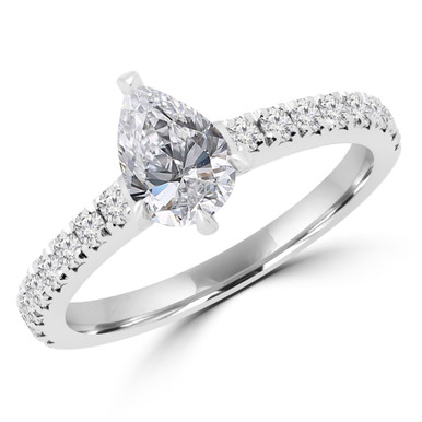 Pear Diamond Solitaire with Accents Engagement Ring in White Gold (MD230042)