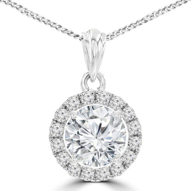 Round Diamond Halo Pendant Necklace in White Gold (MD210064)