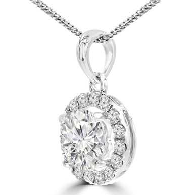 Round Diamond Halo Pendant Necklace in White Gold (MD210064)
