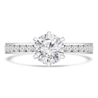 Round Diamond 6-Prong Solitaire with Accents Engagement Ring in White Gold With Channel Set Accents (MD220087)