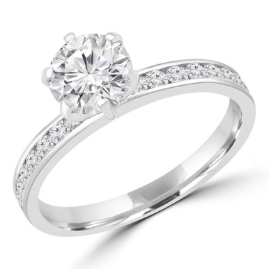 Round Diamond 6-Prong Solitaire with Accents Engagement Ring in White Gold With Channel Set Accents (MD220087)
