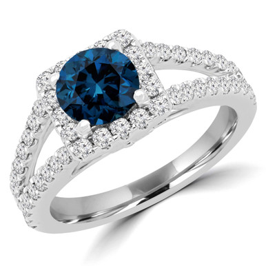 Round Blue Diamond Cushion Halo Engagement Ring in White Gold (MD180561)