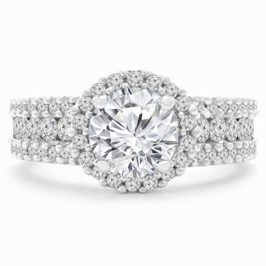 Round Lab Created Diamond Three-row Halo Engagement Ring in White Gold (MD240260)