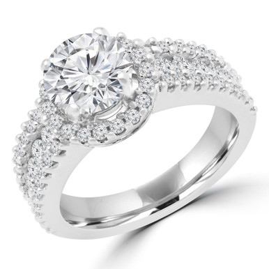 Round Lab Created Diamond Three-row Halo Engagement Ring in White Gold (MD240260)