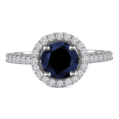 Round Blue Sapphire & Round Diamond Halo Cocktail Engagement Ring in White Gold with Accents (MD200477)