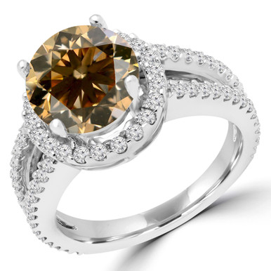 Round Champagne Diamond Halo Engagement Ring in White Gold (MD180123)