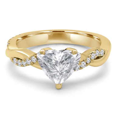 Heart Diamond Twisted 3-Prong Solitaire with Accents Engagement Ring in Yellow Gold (MD230106)