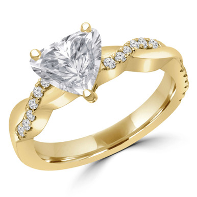 Heart Diamond Twisted 3-Prong Solitaire with Accents Engagement Ring in Yellow Gold (MD230106)