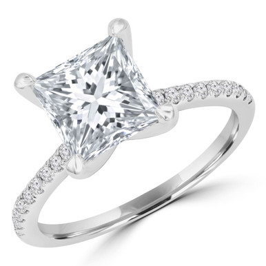 Princess Diamond Solitaire with Accents Engagement Ring in White Gold (MD210332)