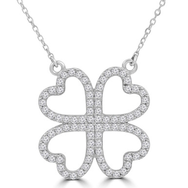 Round Diamond Four-heart Clover Necklace in White Gold (MD210274)