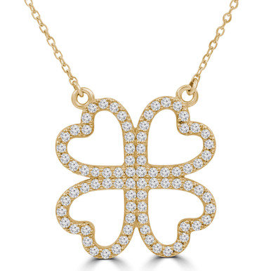 Round Diamond Four-heart Clover Necklace in Yellow Gold (MD210277)