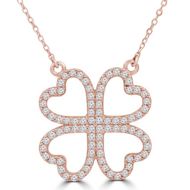 Round Diamond Four-heart Clover Necklace in Rose Gold (MD210278)