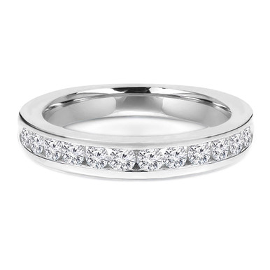 Round Lab Created Diamond  Channel Set Semi-Eternity Anniversary Wedding Band Ring in White Gold (MD250042)