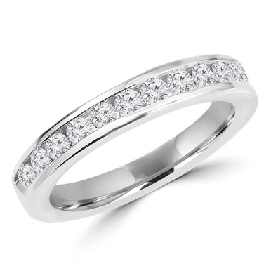 Round Lab Created Diamond  Channel Set Semi-Eternity Anniversary Wedding Band Ring in White Gold (MD250042)