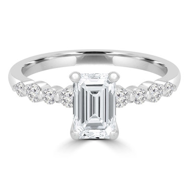 Emerald Diamond Solitaire with Accents Engagement Ring in White Gold (MD200039)