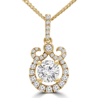 Round Diamond Halo Pendant Necklace in Yellow Gold (MD180484)