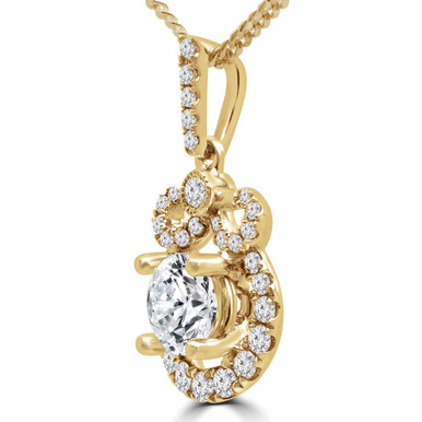 Round Diamond Halo Pendant Necklace in Yellow Gold (MD180484)