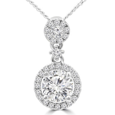 Round Diamond Halo Pendant Necklace in White Gold (MD180485)