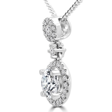 Round Diamond Halo Pendant Necklace in White Gold (MD180485)