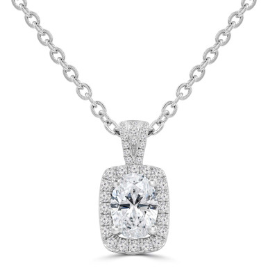 Oval Diamond Cushion Halo Solitaire with Accents Pendant Necklace in White Gold (MD250345)
