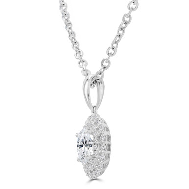Oval Diamond Double Halo Solitaire with Accents Pendant Necklace in White Gold (MD250344)