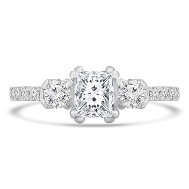 Princess Diamond Three-Stone Engagement Ring in White Gold with Accents (MD240208)