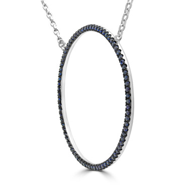Round Blue Sapphire Circle Necklace in White Gold (MD190330)