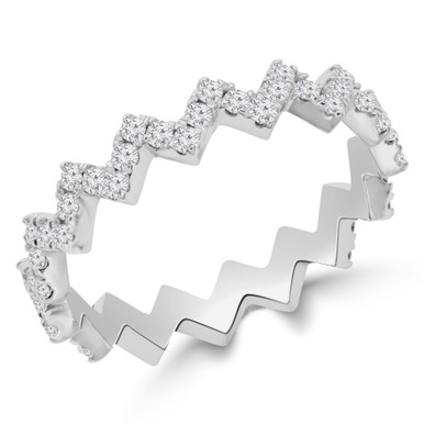 Round Diamond Zig Zag 3/4 Way Semi-Eternity Anniversary Wedding Band Ring in White Gold **SIZE 6 Not Sizeable** (MD210414)