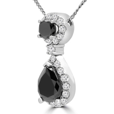 Pear Black Diamond Two-stone Pear Halo Pendant Necklace in White Gold (MD240025)